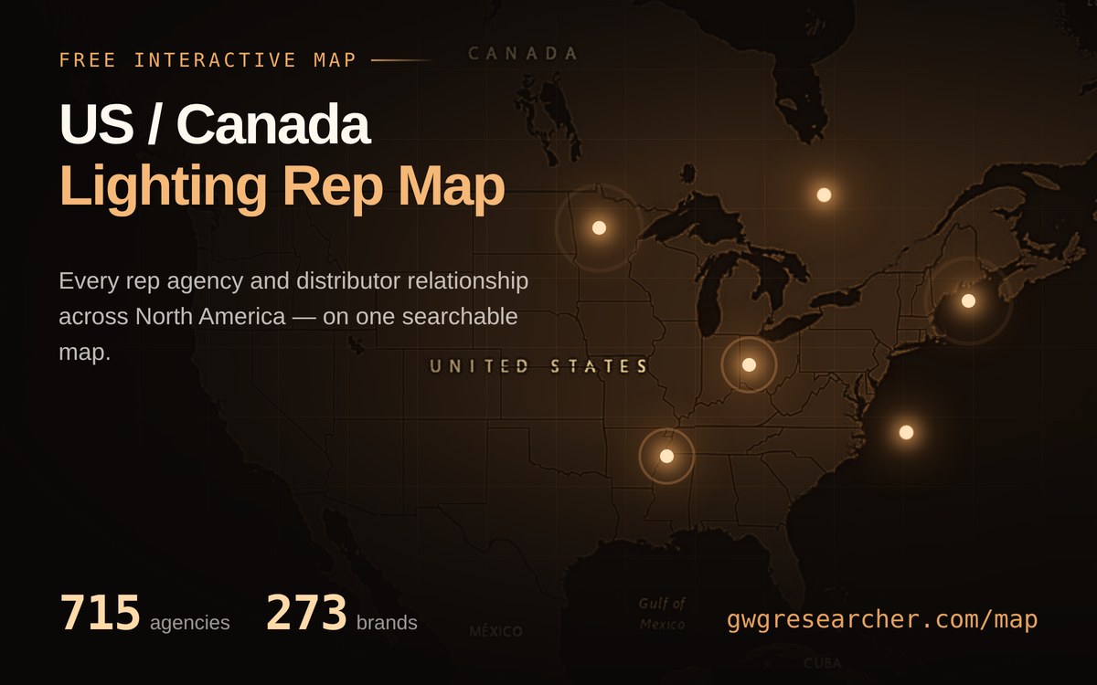 US/Canada Lighting Rep Map — interactive map of rep agencies and distributors
